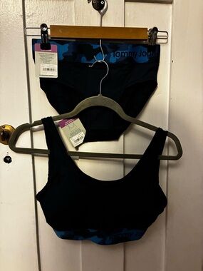 Tommy John Navy/Blue Camo Bralette (Medium) & Cotton Brief (small) Set